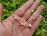 24k Gold Plated Dainty Chain Necklace, Simple White Pearl Neckalce, Sterling Silver Natural Pearl Wedding Jewelry